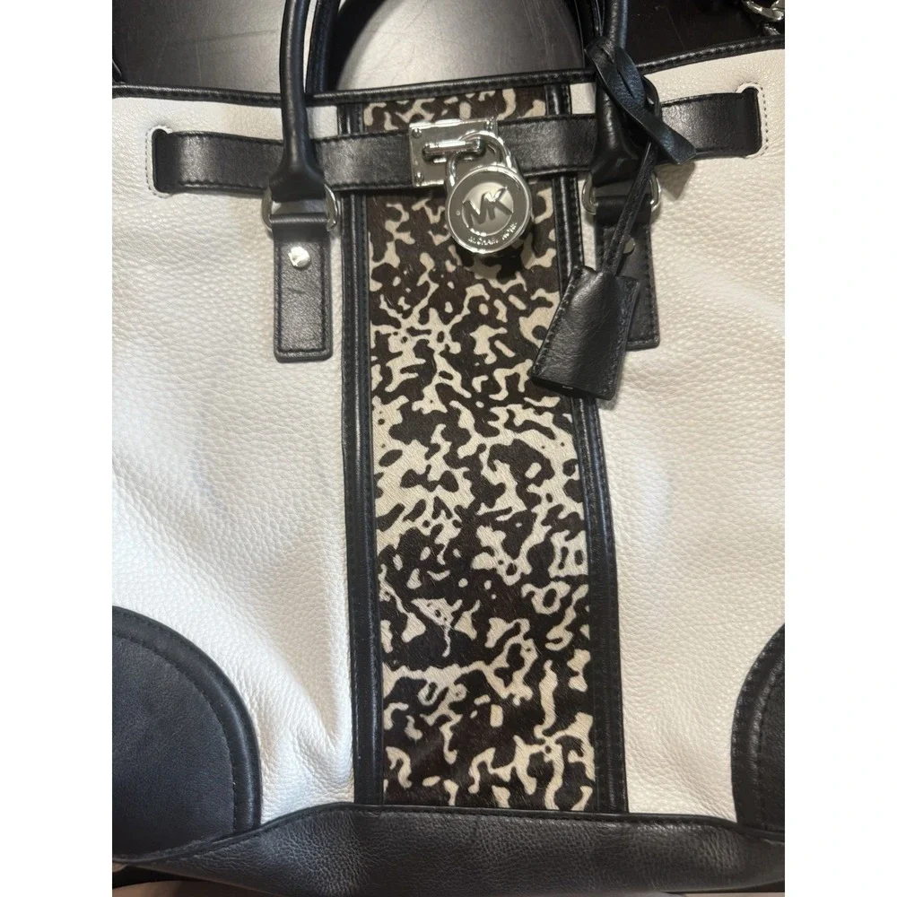 Michael Kors Large Hamilton Satchel Tote Animal Print Calf Hair Leather Bag READ